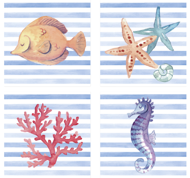 Posavasos azulejo arte de criaturas marinas - TenVinilo