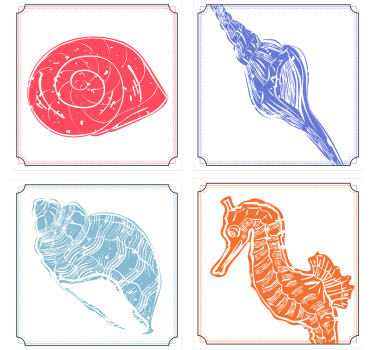 Posavasos frikis ilustraciones de caballito de mar y conchas - TenVinilo
