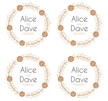Posavasos boda diseño personalizado de corona floral - TenVinilo
