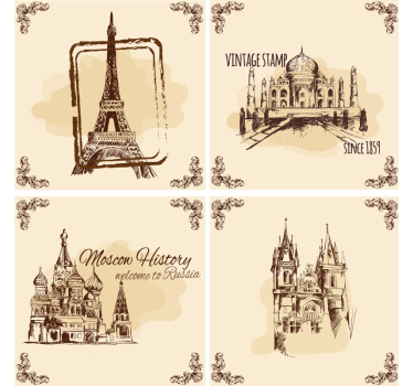 Posavasos vintage ilustraciones de monumentos históricos - TenVinilo
