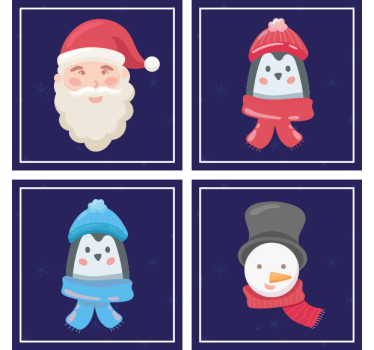 Posavasos navideño caras de santa y muñecos de nieve - TenVinilo