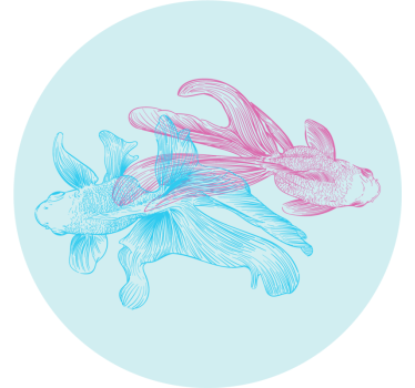 Posavasos original Ilustración de handrawn de pescado azul y rosa - TenVinilo