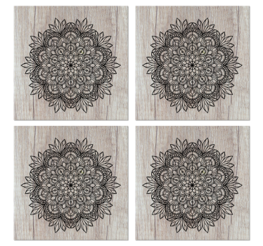 Posavasos de azulejos Mandala negro en la madera - TenVinilo
