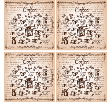 Posavasos personalizable ilustración de tipos de café - TenVinilo