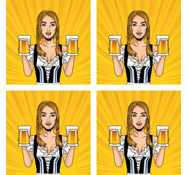 Posavasos cerveza mujer alegre con cervezas - TenVinilo