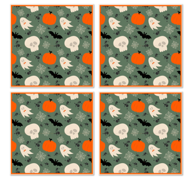 Posavasos de Halloween Patrón de calabazas, fantasmas y arañas. - TenVinilo