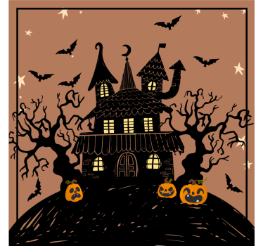 Posavasos de Halloween Casa embrujada con murciélagos y calabazas - TenVinilo