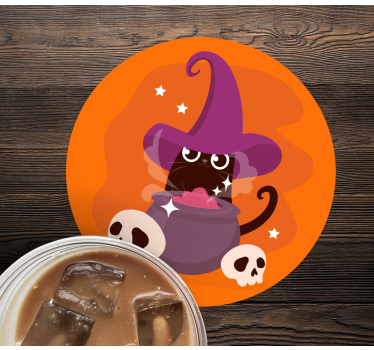Gato con ilustración de sombrero de bruja posavasos de halloween - TenVinilo