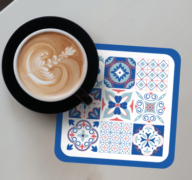 Posavasos azulejo con motivos geométricos - TenVinilo