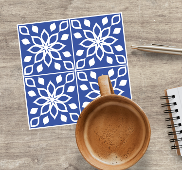 Posavasos azulejo cuadrado con patrón floral - TenVinilo