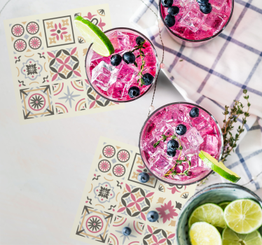 Posavasos azulejo elemento floral geométrico - TenVinilo