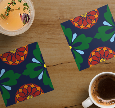 Posavasos azulejo estampado botánico vibrante - TenVinilo
