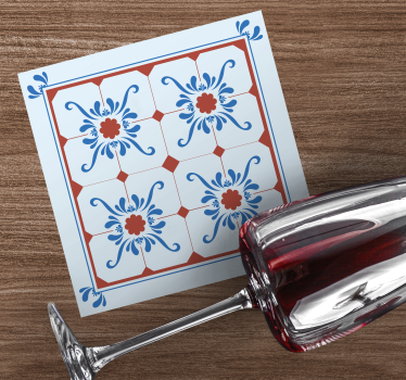 Posavasos azulejo patrón floral decorativo - TenVinilo