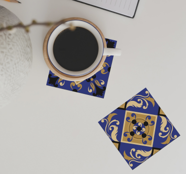 Posavasos azulejo azules ornamentales - TenVinilo