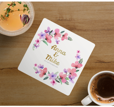 Posavasos boda monograma floral de pareja - TenVinilo