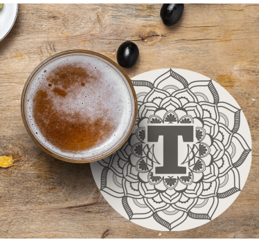 Posavasos cerveza decoración monograma floral - TenVinilo