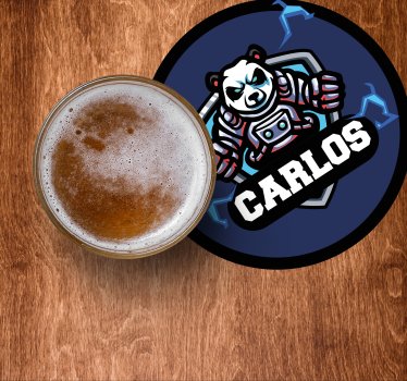 Posavasos cerveza emblema de panda con nombre - TenVinilo