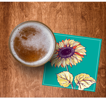 Posavasos cerveza ilustración girasol vibrante - TenVinilo