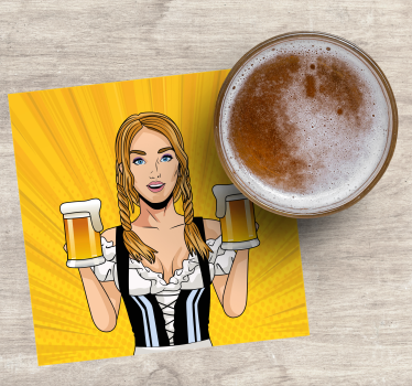 Posavasos cerveza mujer alegre con cervezas - TenVinilo