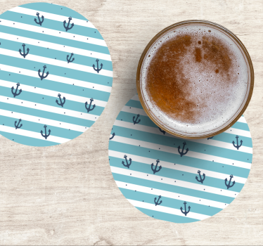 Posavasos cerveza patrón de anclas a rayas náuticas - TenVinilo