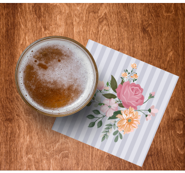 Posavasos cerveza rayas de arreglo floral - TenVinilo