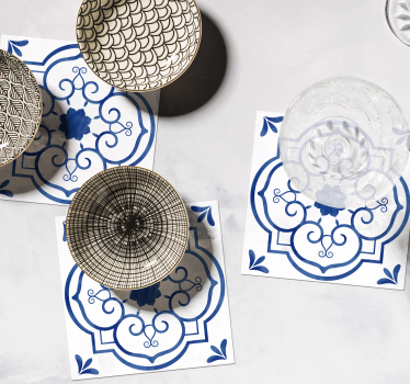 Posavasos clásico con estampado de azulejos azules - TenVinilo