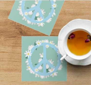 Posavasos con frases símbolo de paz rodeado de margaritas - TenVinilo