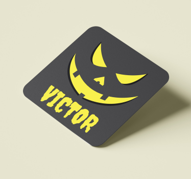 Posavasos con nombre con cara de calabaza personalizada - TenVinilo