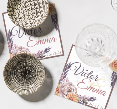 Posavasos de boda nombre personalizables - TenVinilo