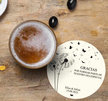 Posavasos de boda Texto inspirador y flores. - TenVinilo