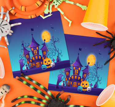Posavasos de Halloween Cementerio espeluznante con murciélagos y  - TenVinilo