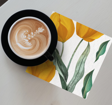 Posavasos elementos con patrón de tulipanes amarillos - TenVinilo