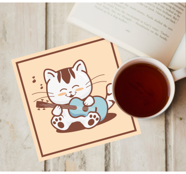 Posavasos frikis gato juguetón tocando guitarra - TenVinilo