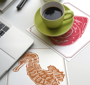 Posavasos frikis ilustraciones de caballito de mar y conchas - TenVinilo