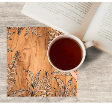 Posavasos grano de madera natural con contorno floral - TenVinilo