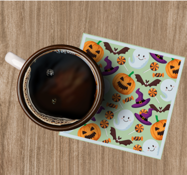 Posavasos halloween diseño de calabazas y fantasmas - TenVinilo