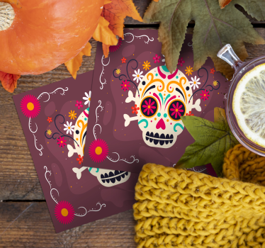 Posavasos halloween diseño de calaveras coloridas - TenVinilo