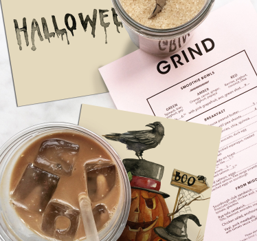 Posavasos halloween escena de calabaza y cuervo - TenVinilo