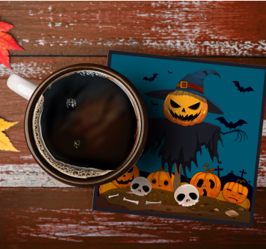 Posavasos halloween escena de calabaza y espantapájaros - TenVinilo