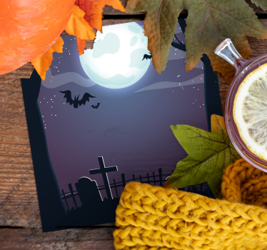 Posavasos halloween escena nocturna espeluznante - TenVinilo