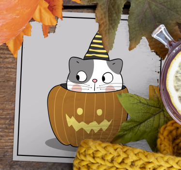 Posavasos halloween gato en sombrero de calabaza - TenVinilo