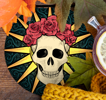 Posavasos de Halloween Mujer calavera con rosa - TenVinilo