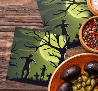 Posavasos halloween zombies bajo la luz de la luna - TenVinilo