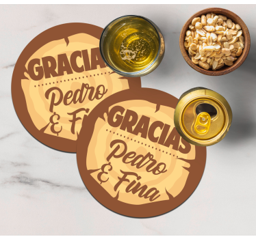 Posavasos imitación Gracias texto nombre personalizado - TenVinilo