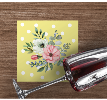 Posavasos moderno arreglo floral con lunares - TenVinilo