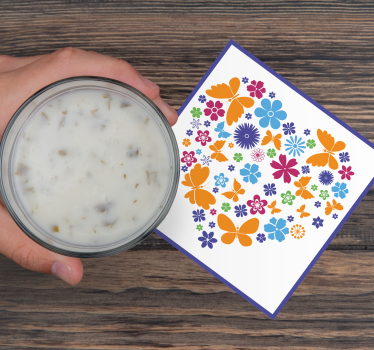Posavasos moderno arreglo floral en corazón - TenVinilo