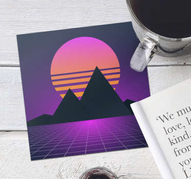 Posavasos moderno atardecer geométrico en montañas - TenVinilo