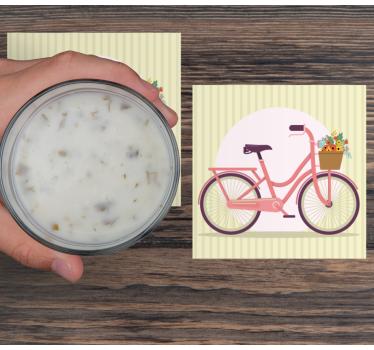 Posavasos moderno bicicleta rosa con flores - TenVinilo