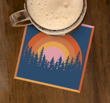Posavasos moderno bosque al atardecer en capas - TenVinilo