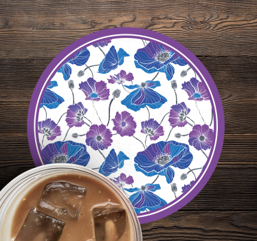 Posavasos moderno con motivo floral y acentos morados - TenVinilo
